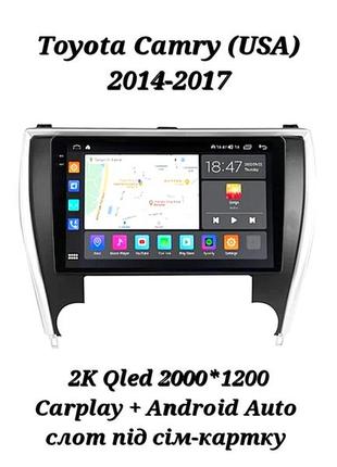 Магнитола 2k android toyota camry Ausa 2014-2017, 8/256, 8 ядер, carplay, слот под сим-карту + рамка!