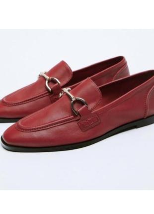 Актуальні натуральні шкіряні лофери zara бордо натуральна шкіра туфлі