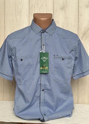 Летняя рубашка с коротким рукавом в клетку мужская тенниска шведка-рубашка hetai