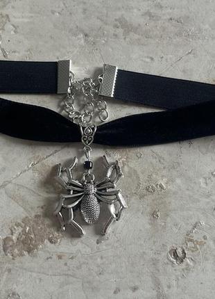 Готичне кольє-павук. чорне оксамитове намисто. павутина. вікторіанський стиль