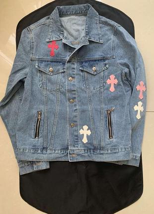 Куртка джинсовая chrome hearts оверсайз с крестами, новая