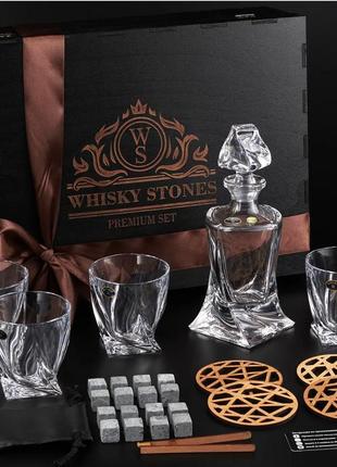 Набор для виски "quadro" в подарочной упаковке на 4 бокала с графином, камни для виски, кубики для виски