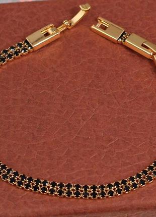 Браслет xuping jewelry дві доріжки із чорних фіанітів 4 мм золотистий