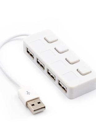 Хаб usb 2.0 4 порти, white, 480mbts живлення від usb, з кнопкою led/blue на кожен порт, blister q100