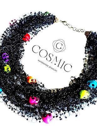 Прикраса на хеллоувін, чорне кольє з бісеру, вечірнє жіноче кольє