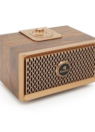 Колонка kisonli g2 bluetooth 5.0, 1х10w, 1200mah, usb/tf/bt/fm/aux, dc: 5v, dark wood, box, q40