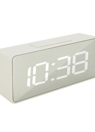 Електронний годинник vst-886y дзеркальний дисплей, будильник, живлення від кабелю usb, white