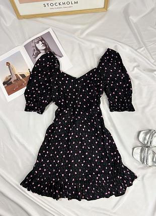 💓 черное мини платье с объемными рукавами в сердечки от topshop