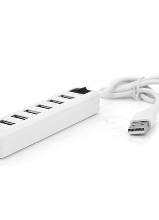Хаб usb 2.0 7 портів, white, 480mbts живлення від usb, з вимикачем, blister q100