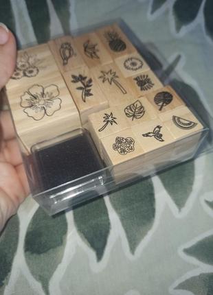 Набор деревянных штампов с краской, скрапбукинг