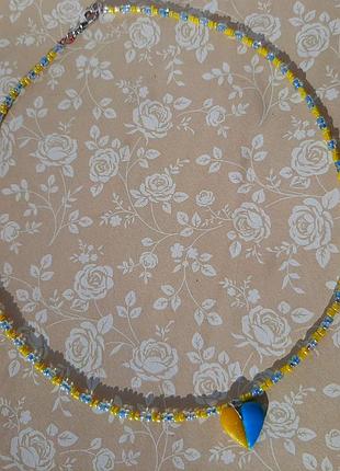 Чокер полимер глина патріот бисер  кулон подвес украшен ожерелье тренд жовто блакит ручн бижутер hand прапор патриот бохо флаг україна сердце