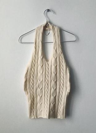 Топ с бретелью через шею 4th reckless кремовый белый вязаный топ халтер с косами косы...