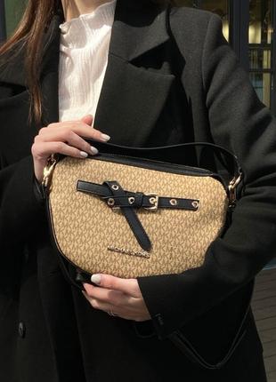 Стильная фирменная женская сумка michael kors dover beige кожаная женская сумка хобо бежевая сумка на каждый день сумка на плечо