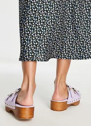 Сабо клоги с ремешками на деревянной подошве 41 лиловые