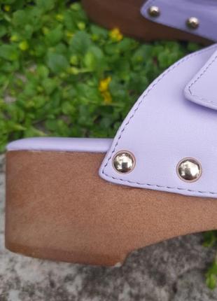 Сабо клоги с ремешками на деревянной подошве 41 лиловые