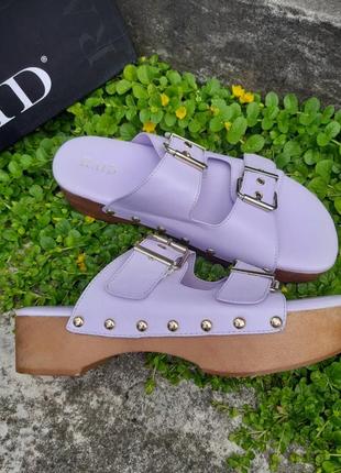 Сабо клоги с ремешками на деревянной подошве 41 лиловые