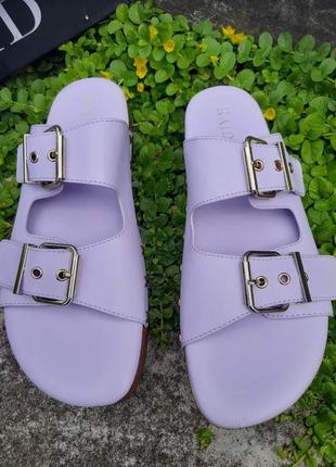 Сабо клоги с ремешками на деревянной подошве 41 лиловые