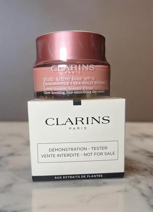 Clarins multi-active jour spf15 niacinamide+sea holly extract glow boosting line-smoothing day cream 50ml денний крем для всіх типів шкіри тестер