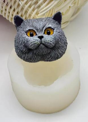 Молд силиконовый кот 6 на 6 см серый