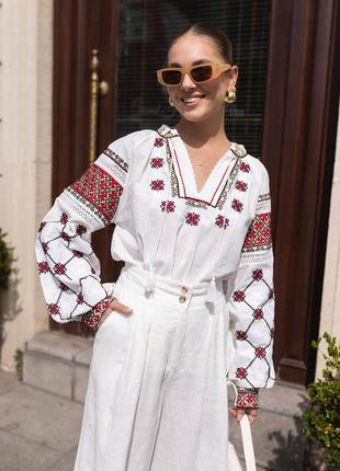 Колоритна блуза вишиванка, українська вишиванка, етно сорочка з вишивкою