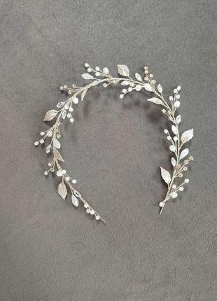 Обруч, венчик, диадема с листочками, свадебный обруч для невесты