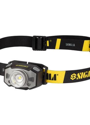 Ліхтар sigma налобний led акумуляторний з сенсором 300лм 1200мач фокусуванням для риболовлі та кемпінгу ve-33