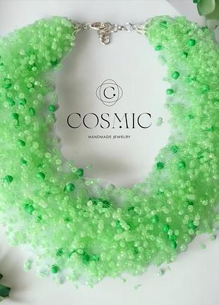 М'ятне кольє з бісеру, вечірнє зелене жіноче кольє,кольє україна.