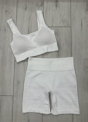 Спортивный костюм лосины топ велосипедки в рубчик s , xs3 фото
