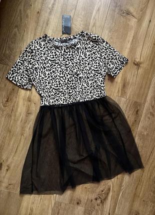 Турция новая леопардовая футболка топ с фатином принт лео леопард