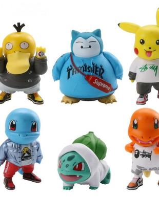 Покемон пікачу pokemon pikachu чармандер, псік, сквіртл, бульбазавр, снорлакс ігрові фігурки 6-10.5см 6 шт.