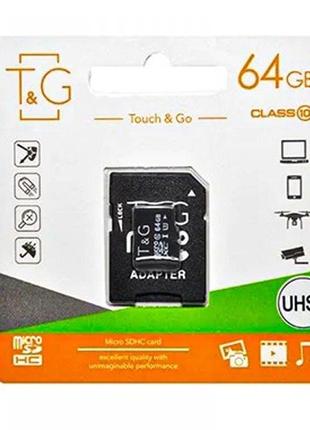 Карта памяти с адаптером t&g microsdxc 64gb uhs-3 class 10 черный