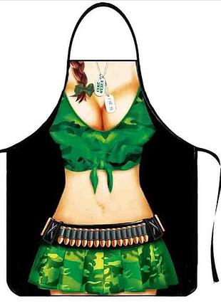 Фартух з приколом жінка в зеленій уніформі 75 на 60 см різнобарвний