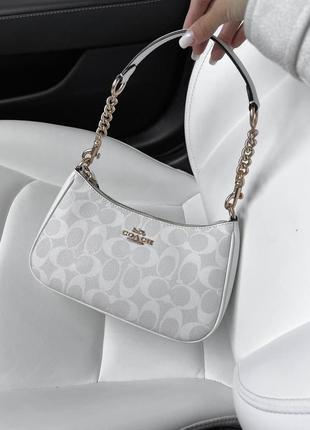 Багетная белая сумка coach брендовая женская сумка на плече коуч брендовая белая сумка багет для девочек