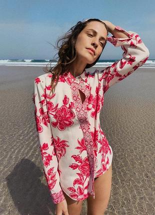 Сорочка в принт рожева zara new