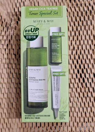 Набор для лица с чайным деревом mary&may vegan сесса teatree toner special set (тонер 200 ml+30мл, eуэ cream 12г)