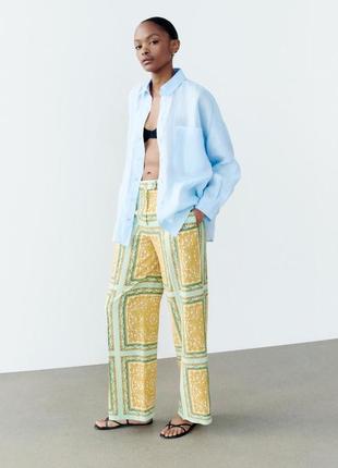 Льняные брюки с принтом желтые zara new