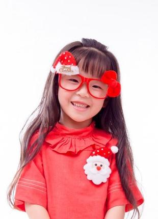 Новогодние очки красные размер 14см, пластик, текстиль