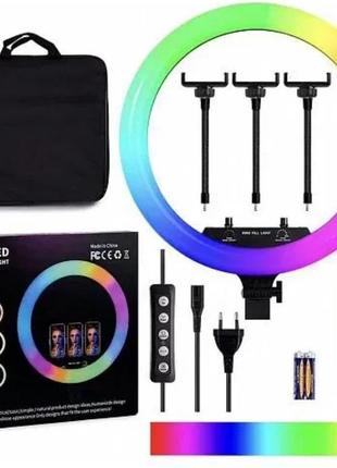 Кольцевая светодиодная цветная rgb лампа led mj18 набор блогера селфи кольцо со штативом мультиколор 45 см