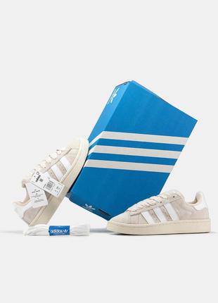 Женские кроссовки adidas campus beige white адидас кампус бежевого с белым цветами