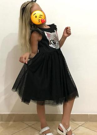 Праздничное платье с котиком 5-8 лет. нарядное платье для девочки