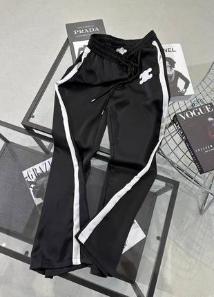 Брюки шелк в стиле celine черные широкие