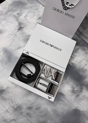 Ремень кожаный в стиле armani подарочный набор