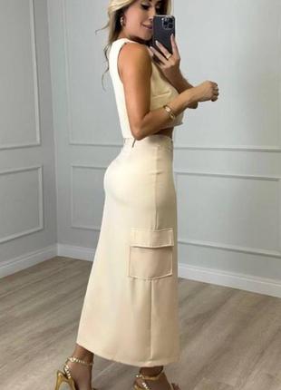 Костюм прямая женская юбка миди разрез длинный облегающий карандаш длинная укороченный...