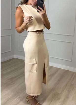 Костюм прямая женская юбка миди разрез длинный облегающий карандаш длинная укороченный...
