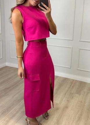 Костюм прямая женская юбка миди разрез длинный облегающий карандаш длинная укороченный...