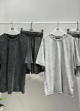 Спортивный костюм варенка в технике стиля тай дай весна лето повседневный базовый оверсайз объемная футболка шорты бермуды зара zara