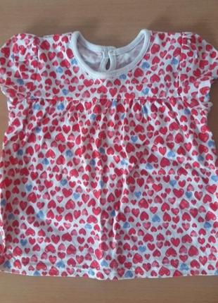 Блуза платье футболка 6-9 мес george девоч малышка лёгкое сердечки лето принт хлопок туника