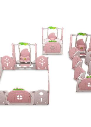 Манеж babyplaypen "магічний ліс" вбудоване баскетбольне кільце 123*123*60 см рожевий2 фото