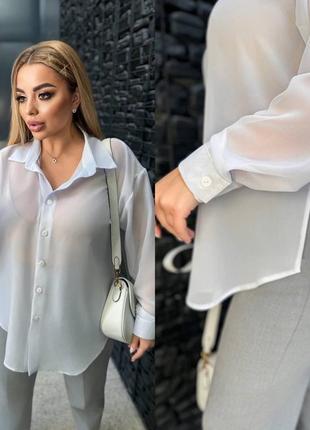 Шифонова сорочка блузка блуза жіноча літня легка нарядна святкова повсякденна біла чорна з рукавом сіточка батал великого розміру