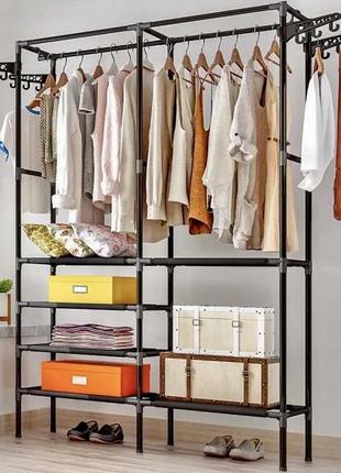 Вешалка стойкая для одежды (157х105х80 см) simple coat rack double row / телескопическая вешалка с полками